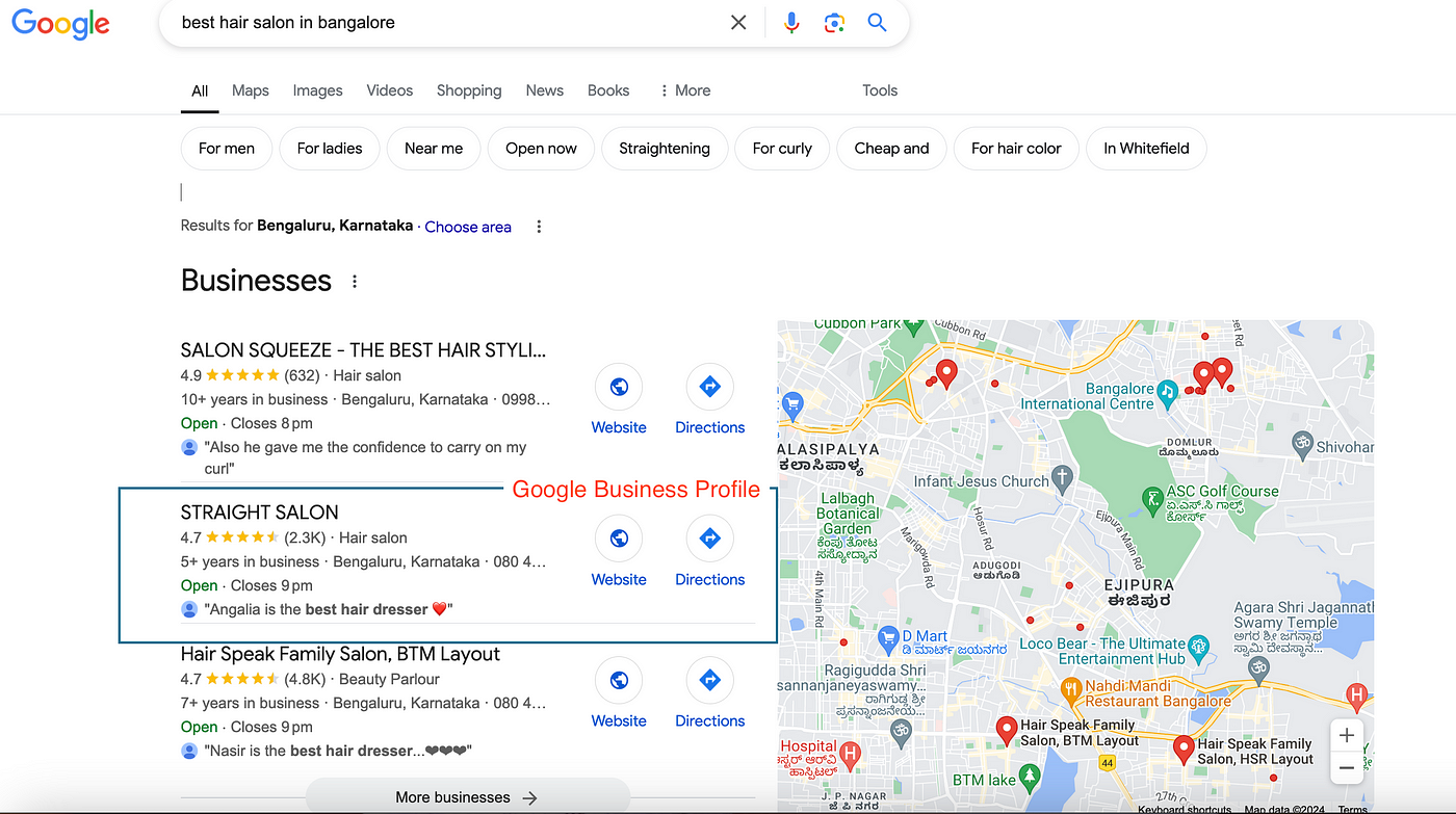 Local Business Profile Example on Google